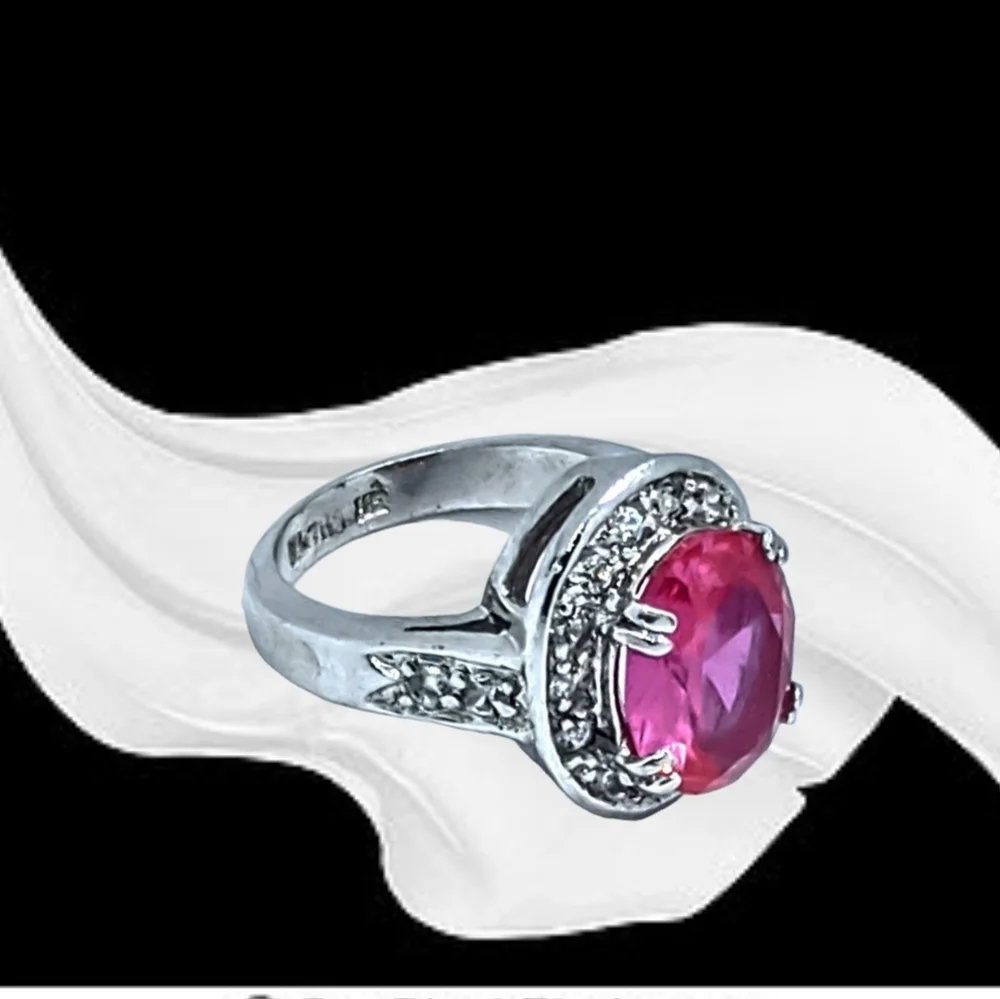 Intensely Pink CZ Stone Silver Ring NWOT